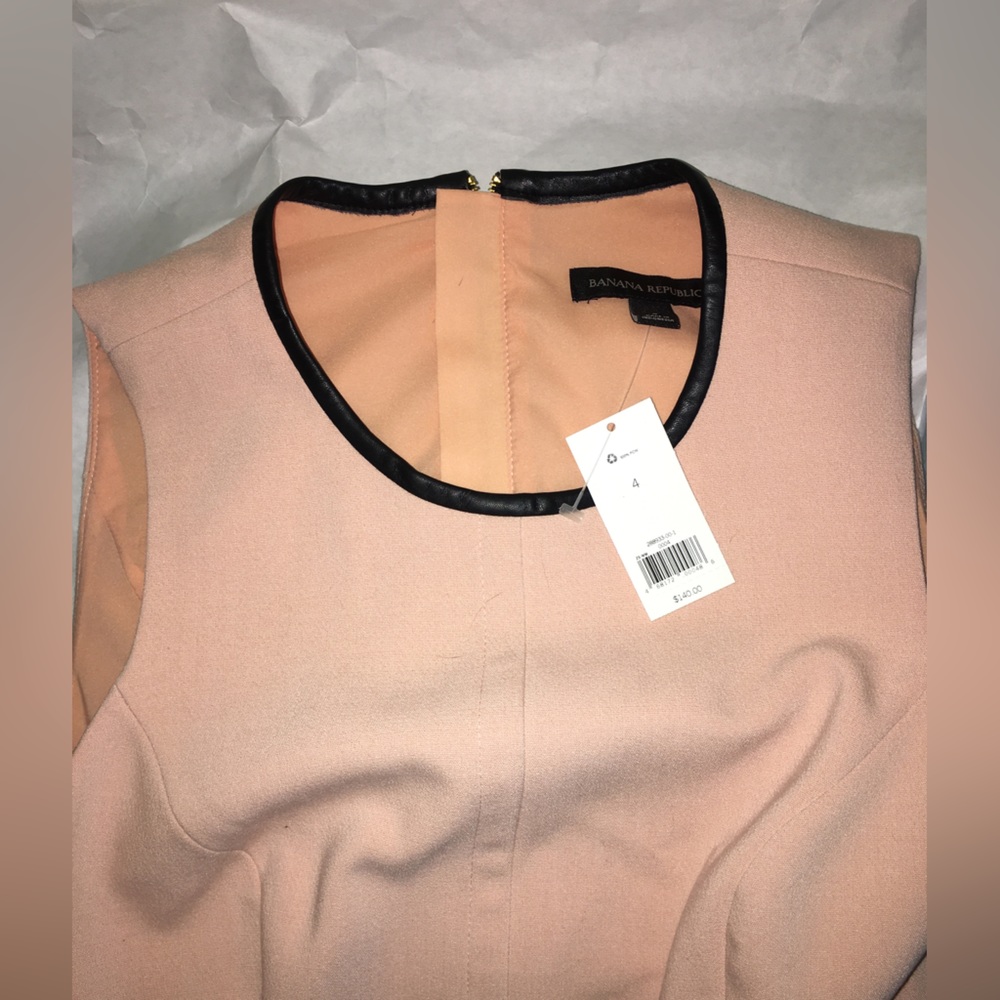 Banana Republic NEW pink dress wi black faux leather trim sz 4 Easter tulip hem